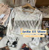 Ifomt Lace Flower Sheer Long Sleeve Tee Perpetive Casual Solid Women T-shirts O Neck Thin Tight Sexy Fashion Spring Summer Y2K Top