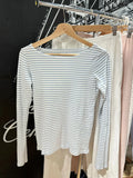 Ifomt New Sweet Pink Striped Long Sleeve T-shirt Women Spring Cotton Raw Hem Slash Neck Slim Tee Tops Casual Preppy Style Y2K T shirt