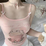 Ifomt Girls' Summer Y2K Wear Slim Short Sleeved T-shirt Camisole Sexy And Cute Young Girl Clothing Sweetheart Tea Cup Rabbit Short Top Casual Outfit