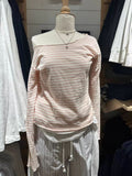 Ifomt New Sweet Pink Striped Long Sleeve T-shirt Women Spring Cotton Raw Hem Slash Neck Slim Tee Tops Casual Preppy Style Y2K T shirt