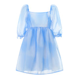 IFOMT Outfits Women's Short Puff Sleeve Off Shoulder Square Neck Fairy Mini Tie Dye Party Prom High Waist Tulle Princess Dress