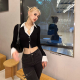 IFOMT Y2K Fake Two Piece Shirt Women Fashion Patchwork Aesthetic Crop Top Female Spring Autumn Streetwear Slim Fit Long Sleeve Blouses