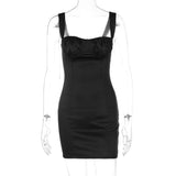 IFOMT Casual Winter Outfits Ruched Sleeveless Square Collar Mini Bodycon Women'S Dresses Y2K Sexy Fashion Summer Elegant Evening Casual Clothing