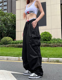 Ifomt Y2K Parachute Black Pants Women Hippie Streetwear Oversize Pockets Cargo Trousers Harajuku Wide Leg Baggy Sweatpants Casual Outfit