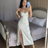 IFOMT Casual Winter Outfits Floral Print Lace Sexy Sleeveless Slit Style Vacation Dress 2023 New Fashion Wholesale Autumn Fashion Trip Women Clothing