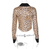 IFOMT Outfits Leopard Print Long Sleeve Turn Down Collar High Waist Sexy Women'S  Tshirt Top Fashion Y2K Nstreetwear Casual Outfit