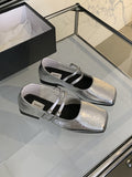 IFOMT Belt Buckle Shallow Cut Split-Joint Square-Toe Flats Mary Janes