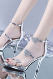 IFOMT back zip rhinestone high heels