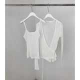 Ifomt Sweet Solid Thin Slightly Transparent Two-piece Suit Women Casual Sexy Slim Long Sleeve Cardigan + Suspenders Vintage Chic Tops