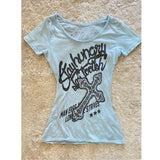 Ifomt Hot girl T-shirt Letter Print Y2k Gorh Punk Slim Vintage Aesthetic Harajuku O-Neck Cotton Crop Top Short Sleeve 2000s Grunge Tee