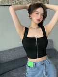 IFOMT 2024 Y2K Top Women Zipper Fly Camisoles Knitted Sexy Summer Tank Tops Sleeveless Female Solid Crop Top
