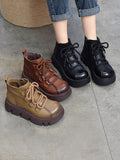 IFOMT Vintage Cow Leather Wool Boots Platform Shoes