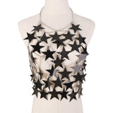 IFOMT Metal Stars Sequins Bikini Tank Top Women See Through Fashion Solid Crop Tops Woman Holiday Beach Sexy Hot Girls Cover Up