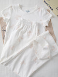 Ifomt New Deer Print T-shirts+Eyelet Long Pant Women Summer Cotton Cute Pajama 2 Piece Set Sweet Vintage Home Trouser Two Sets Y2K