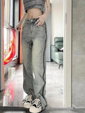 IFOMT Low Rise Washed Straight-Fit Slit Wide-Leg Jeans