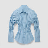 IFOMT Outfit Women Y2K Elegant Long Sleeve Shirts Solid Color Scrunched Turn Down Collar Button Down Blouse Casual Tops Streetwear