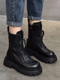 IFOMT Vintage Cow Leather Mid Heels Height Boots