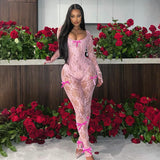 IFOMT See Through Mesh Sexy Jumpsuit Women Bow Splice Long Sleeve Bodycon One Piece Hot Girl Party Sexy Club Overalls For WomanChristmas Gifts