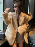 IFOMT Loose Lapel Plush Jacket Female  Autumn Winter New Warm Solid Button Long Sleeve Coat Office Lady Outwear ElegantChristmas Gifts