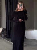 IFOMT Fashion Knit Long Dress Off-Shoulder Female Ribbed Loose High Waist Elegant Autumn Party Dress Ladies Knitwear Maxi DressChristmas Gifts