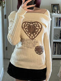 IFOMT Vintage Print Irregular Neck Sweater