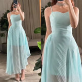 Ifomt Customized  Exquisite Spaghetti Sheath Cocktail  Fold Draped Chiffon Occasion Evening Gown vestidos de fiesta	 فساتين سهره نسائ