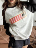 IFOMT Vintage Print Raglan Crew Neck Sweatshirt