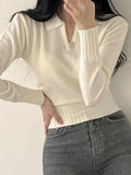 IFOMT Solid Color V Neck Slim Short Sweater