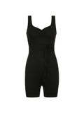 IFOMT Spring Outfits Cross Backless Skinny Sexy Black Rompers Women Front Shirring Lace-Up Sleeveless Square Collar Rave Sports Playsuits