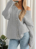 IFOMT Button V-Neck Oversized Knit Cardigan