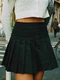 Ifomt Vintage Classic Black Pleated Skirt Women Summer Solid High Waist Zipper Mini Skirts Female Simple Casual Y2k Short Faldas 2025