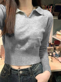 IFOMT Solid Color V Neck Slim Short Sweater