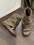 IFOMT Hollow Split-Joint Split-Toe Zipper Boots Platform Shoes Sandals
