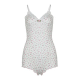 Ifomt Rockmore Y2K Sweet Floral Print Bodysuit Spaghetti Straps Women Sexy Lace Patchwork Knit Bodies Tops Sleeveless Skinny Rompers Outfit Ideas