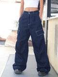 IFOMT Dark Wash Baggy Cargo Jeans