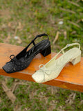 IFOMT Belt Buckle Rhinestone Split-Joint Square-Toe Pumps Sling Shoes