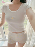 Ifomt Yellow Duck Embroidery Cute Tees Camis Tank + Cartoon Chic Shorts Two Piece Set For Women Homewear Y2K Casual Summer Female Suit
