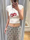 Ifomt Letter Print Tops Summer Girl Tops Grunge Crop Top Streetwear Harajuku Cute Short Sleeve T-shirts Aesthetic 2000s Y2K Clothes Casual Outfit