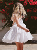 Ifomt Elegant Square Neck Ruffles Layer Hem Blue Mini Dress Fashion Sleeveless Backless A-line Vestidos Casual Holiday Summer Dresses