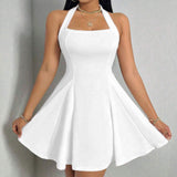 Ifomt All Seasons Women's Dresses Fashion Halter Square Neck Pleated A-Line Mini Elegant Dress New Year Valentine's Day Gift