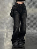 IFOMT Black Washed Flare Loose Boyfriend Jeans