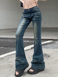 IFOMT Low Waist Washed Slim-Fit Boot-Cut Jeans