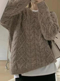 IFOMT Solid Crew Neck Cable Knit Sweater