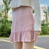 Ifomt Sweet Pink Floral Mini-Skirt Femme Summer Elegant Fashion Streetwear Ruffle Holiday Skirt Women High Waist Faldas Y2K Vintage