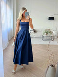 IFOMT Outfits Women Summer Sleeveless Elegant Solid Color Square Neck High Waist Party A-Line Maxi Long Dress Beach Club Streetwear