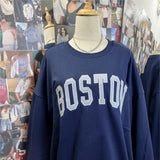 Ifomt BOSTON Letter Patch Embroidery Winter Sweatshirt Round Neck Retro Y2K Autumn Pullovers Top Harajuku Streetwear Navy Blue Hoodie