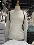 Ifomt 2025 American V-neck Sweater Twist Pullover Long Sleeve Sweater Girls Fashion Streetwear Solid Color Versatile Loose Y2K Top