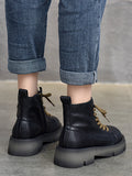 IFOMT Cow Leather Lace-Up Zipper Martin Booties