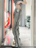 IFOMT Low Rise Washed Straight-Fit Slit Wide-Leg Jeans