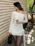 IFOMT Outfit  See Through Floral Pattern Ruched Asymmetrical Long Sleeve Elegant Dress Y2K Streetwear Wholesale Korean Casual Clothing